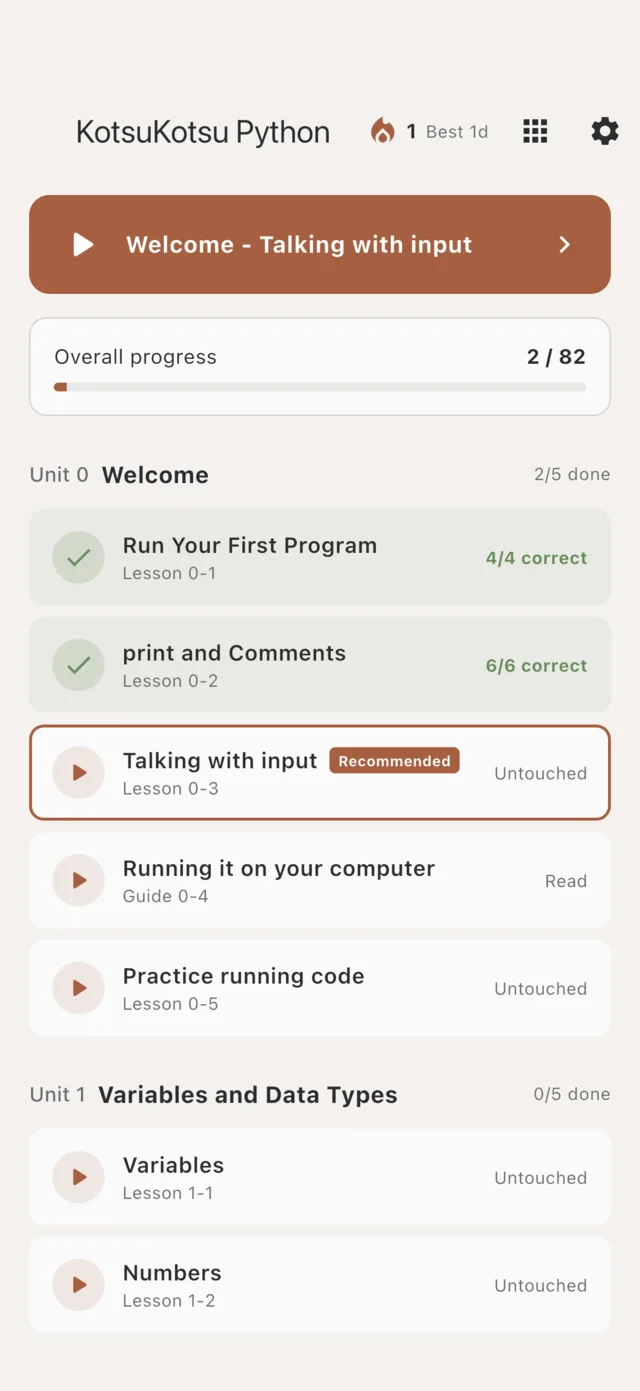 Course map with your progress